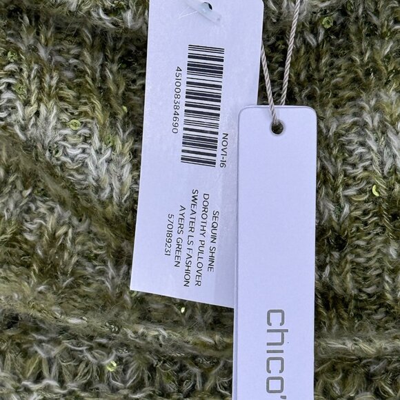 Chicos 2 womens  Sequin Shine dorothy Pullover Sweater green Size large mohair n - Picture 9 of 15